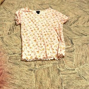 Pink top with flowers and V-neck